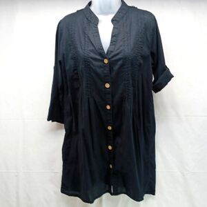 Swimsuits For All Button Down Embroidered Tunic/ Swim Cover Womans 10/12 Black..